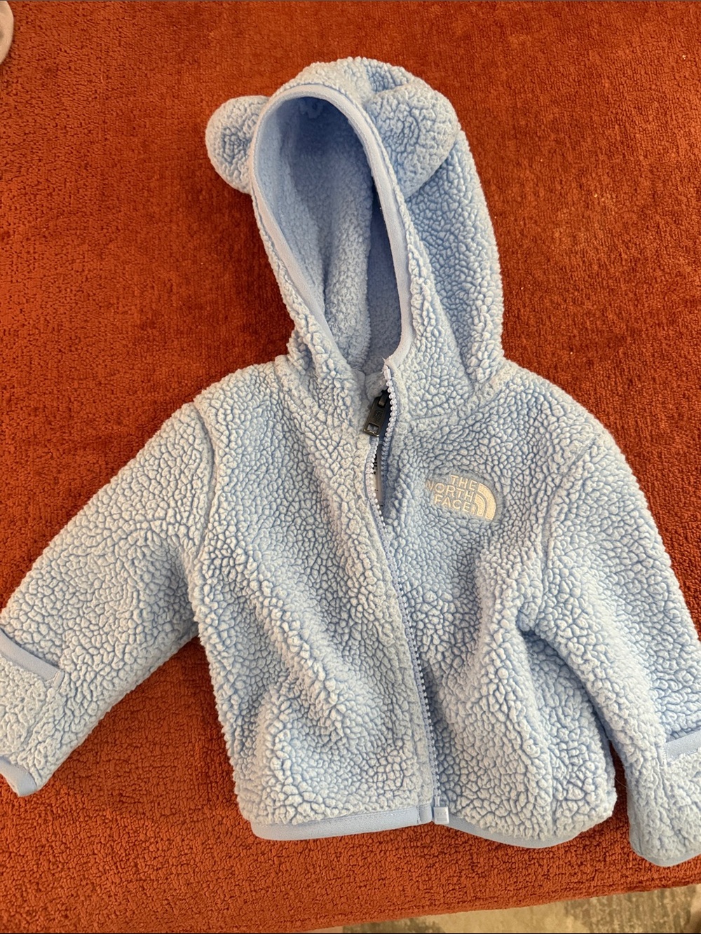 The North Face Baby Sherpa Hoodie in Pale Blue with Ear Hood